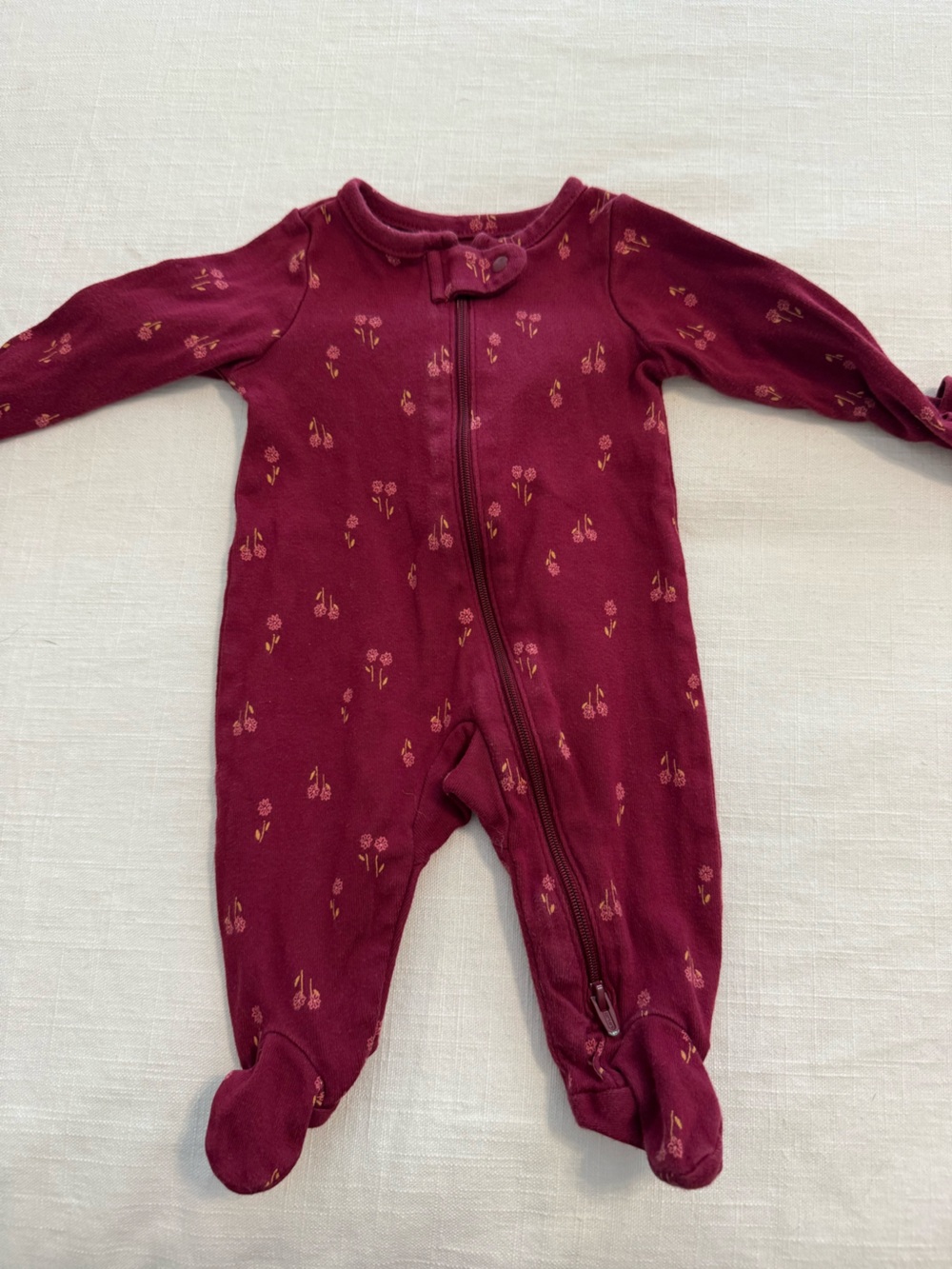 Carter's Burgundy Footed One-Piece with Rust Floral Prints